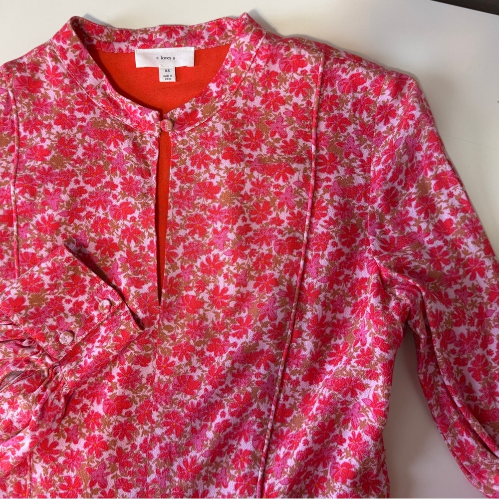 a loves a Anthropologie Long Sleeve Pink Cherry Floral Dress Women’s size XS